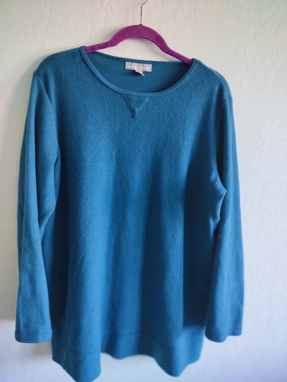 Woman Within Teal Fleece Sweatshirt Crewneck Pullover Women's Size 14/16 M